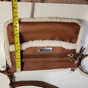 Rosetti Brown Purse with White Faux Fur Trim and Adjustable Strap